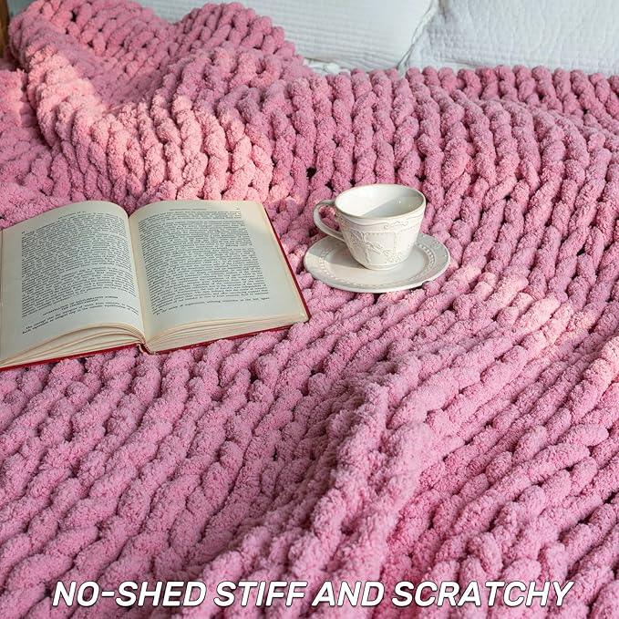 Chunky Knit Blanket - Luxury Soft Cozy 60 * 80 Throw Blanket,100% Woven Blanket Rope Knot Throw Blanket for Couch, Sofa, Home Decor, Gift - Machine Washable(Pink)