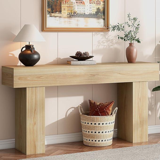 63 Inch Long Console Table for Entryway, Farmhouse Wood Rectangular Sofa Table Behind Couch Table, Narrow Entryway Table for Living Room, Entrance, Hallway, Foyer, Easy Assembly (Natural)