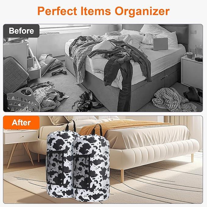 Femuar Laundry Bag Backpack Durable Laundry Bag with Shoulder Straps and Mesh Pockets Portable Laundry Dirty Clothes Hamper Bag for College Dorm (Cow Print)