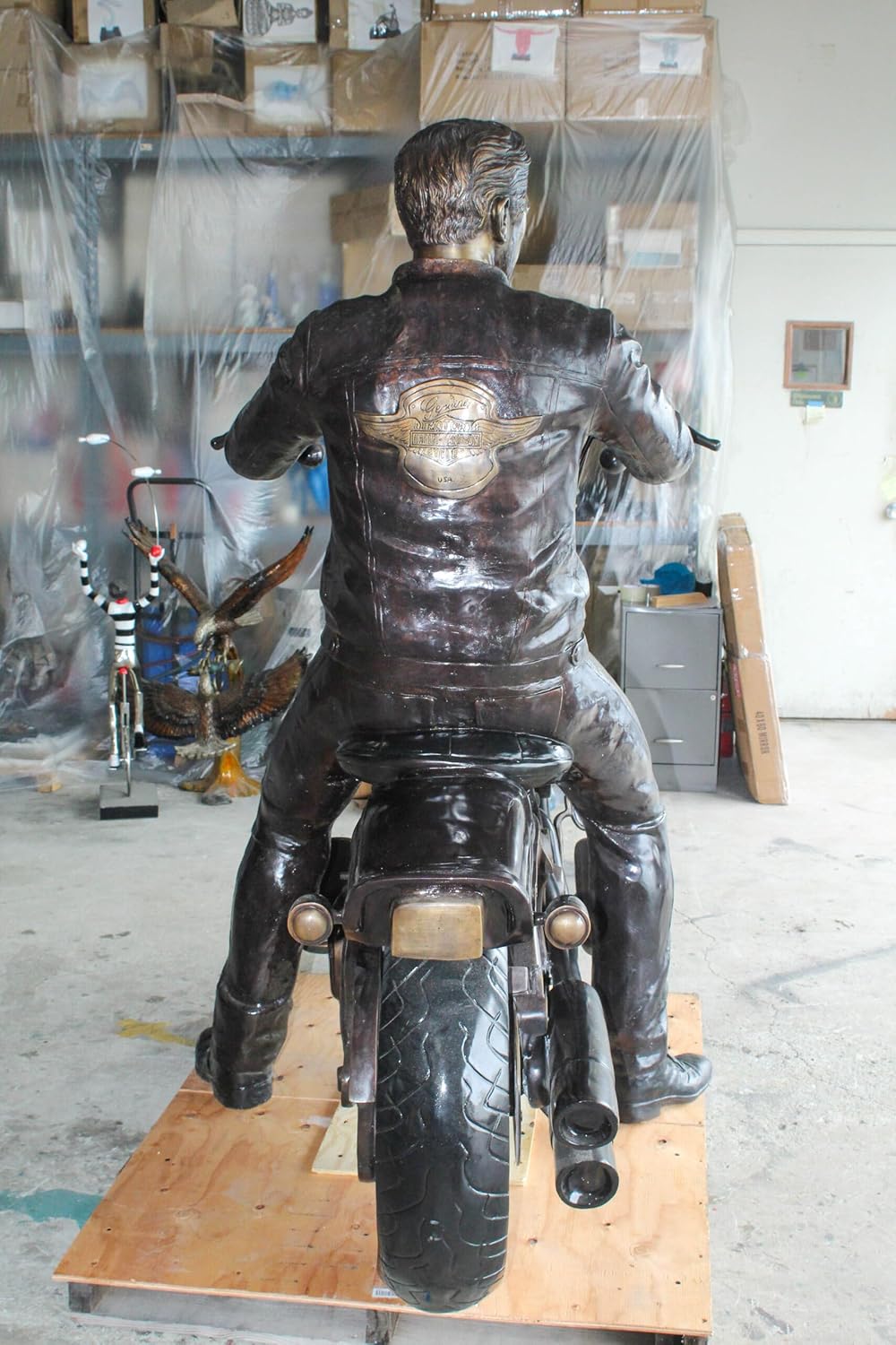 Bronze Sculpture of Man on His Motorcycle Life Size 
 94