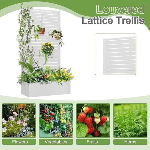 Trellis for Climbing Plants Outdoor，Mental Garden Bed with Drainage Holes Outdoor Privacy Screen Design Tall planters for herb Flower Vegetables 73