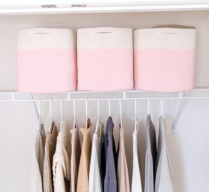 NaturalCozy 13x15x13 Kallax Storage Cubes, 3 Pack | Cotton Rope Cube Storage Bins Woven Baskets for Organizing | Kallax Insert Baskets for Shelves Organizer, Kids Toy, Pantry, Closet, Baby Nursery