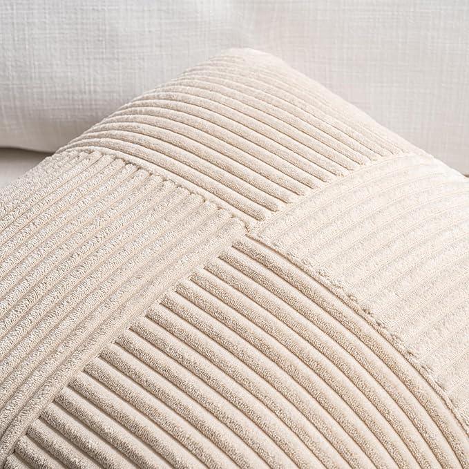 Fancy Homi 2 Packs Tan Long Lumbar Decorative Throw Pillow Covers 12x24 Inch for Couch Bed Sofa, Rustic Farmhouse Boho Home Decor, Soft Striped Corduroy Rectangle Accent Beige Cushion Case 30x60 cm