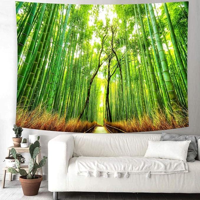 Delur Forest Pathway Tapestry Sunset Tropical Rainforest Nature Tree Tapestry Wall Hanging Sunrise Scenic Natural Green Landscape Headboard for Bedroom Living Room Home Decor (59.1