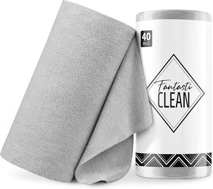 Fantasticlean Microfiber Cleaning Cloth Roll -40 Pack, Tear Away Microfiber Towels, 12