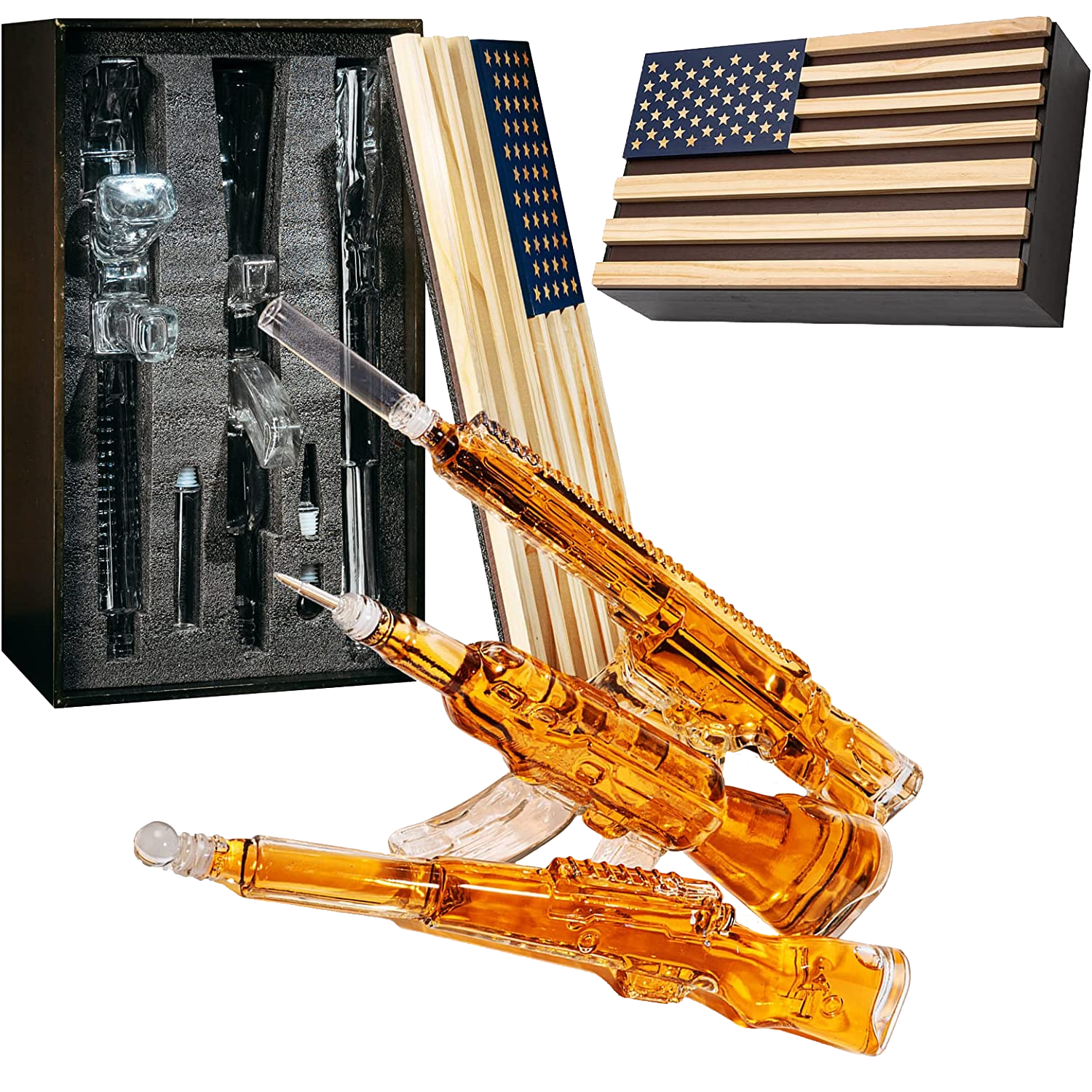 3 Gun Whiskey Decanters Set AR15, AK47, & Rifle Gun Decanter Set 1000ml by The Wine Savant - Veteran Gifts, Home Bar, Gun Lover Gifts, Tik Tok Gun Decanter, Military Gifts Gifts for Dad…