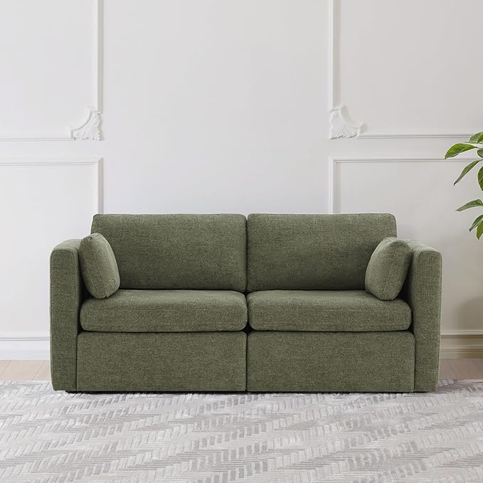 CHITA Small Modular Sectional Fabric Sofa Set, Extra Comfty Loveseat Cloud Couch, FSC Certified Modular Sectional Couch for Living Room, 78 inch Width,2 Seat Modular Sofa, Moss Green