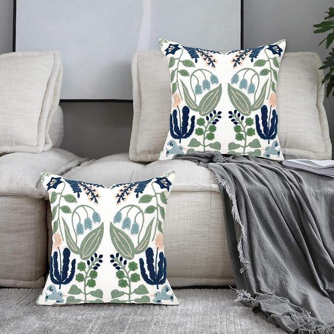 Alysheer Summer Floral Embroidered Decorative Throw Pillow Covers 18