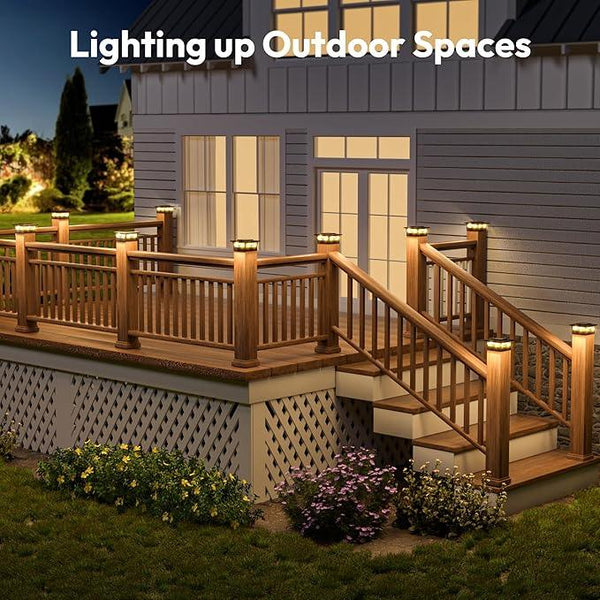 NIORSUN Solar Post Cap Lights Outdoor, 2 Modes LED, Deck Fence Post Solar Lights for 3.5x3.5 4x4 Caps Patio Garden Decoration, Warm White/Cool White Lighting Black 12 Pack