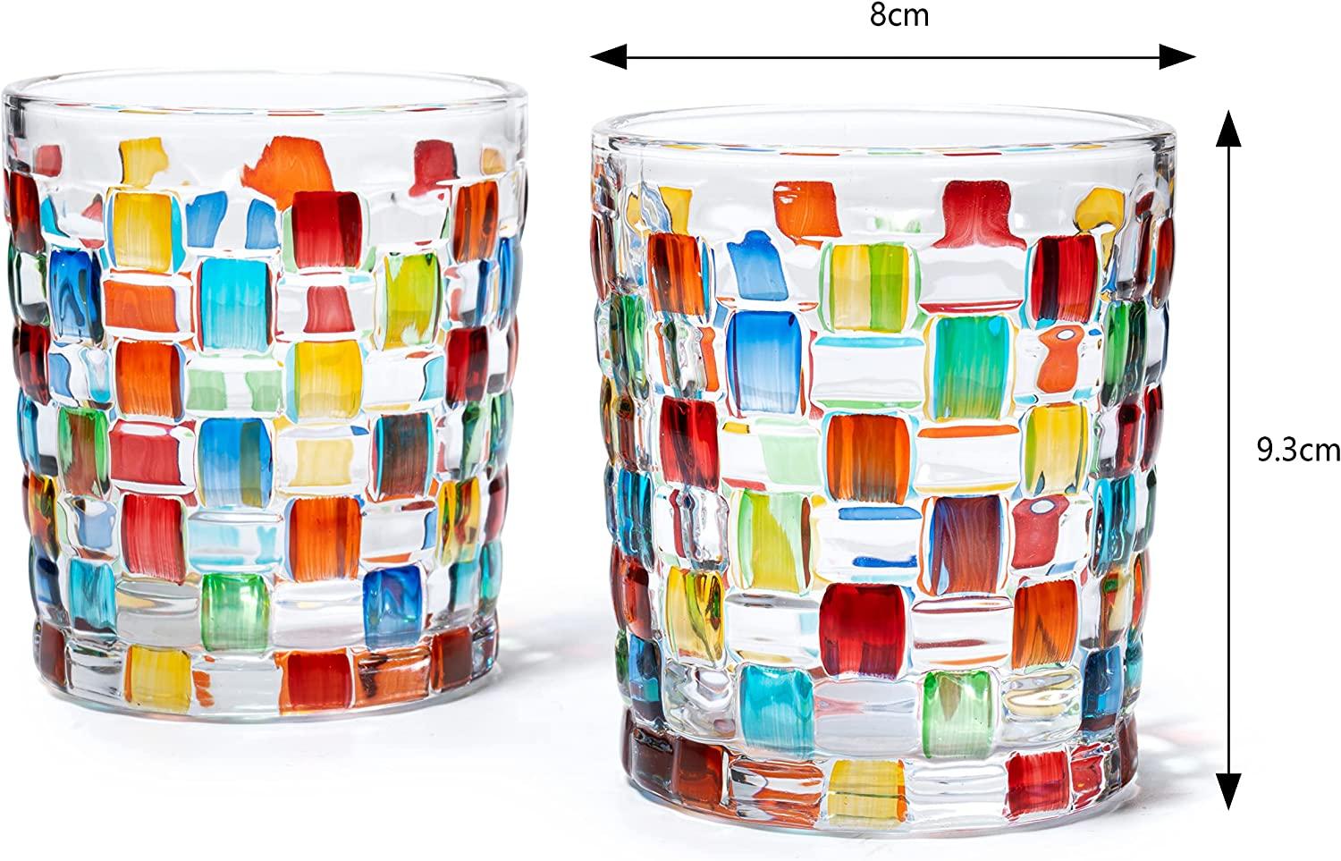 The Wine Savant Artisanal Hand Painted Stained Glass Window Whiskey Tumblers 10oz Set of 2 Renaissance Romantic Rainbow Colored Drinking Glasses - Gift Idea for Her, Home Bar, Weddings 4