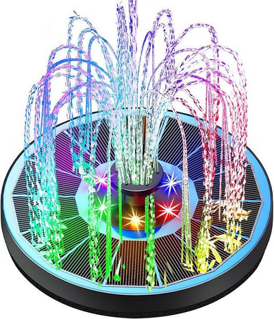 Solar Fountain Glass Panel with 2200 mah Battery, 3.5W Floating Solar Water Fountain with 4 Fixed Rods, Solar Fountain Pump for Bird Bath, Garden, Pond, Pool, Outdoor-Colorful Lights