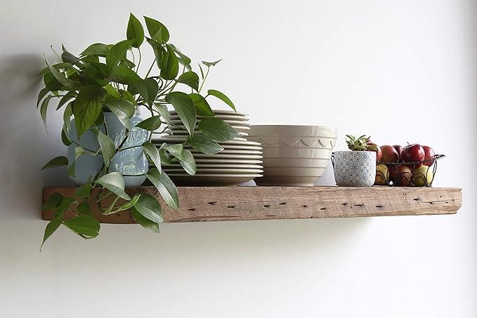 Urban Legacy Reclaimed Barn Beam Deep Shelves | Deep Shelves with Brackets Included, Set of 2 | (Natural Low Profile Bracket, 48