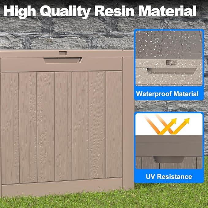 30 Gallon Outdoor Deck Box,Storage Lockable Waterproof Patio Furniture,Garden Tools,Cushions,Pool Accessories Outside Storage Resin Box(Grey)