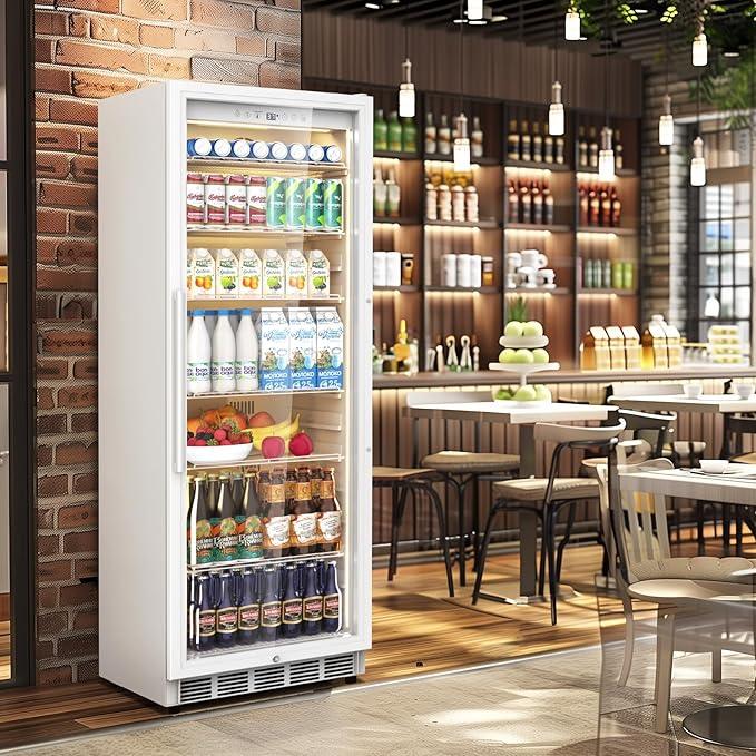 Tylza 13.8 Cu Ft Commercial Refrigerator with Glass Door Display Beverage Fridge, Upright Beverage Cooler Merchandiser, Low Noise, Fast Cooling, White