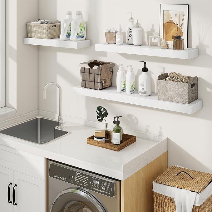 fuqing Floating Shelves for Wall, Bathroom Shelf Wall Mounted for Storage, Shelves with Invisible Bracket for Bedroom, Kitchen, Living Room, Farmhouse Small Book Shelf, 30 Inch Set of 2, White