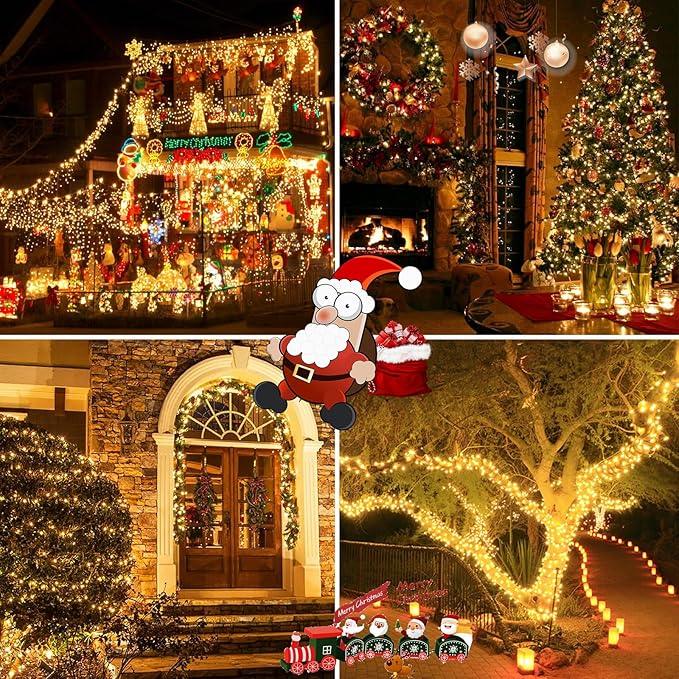 EEW 4-Pack Solar String Lights Outdoor, 400 LED 132FT Solar Christmas Lights with 8 Lighting Modes, Waterproof Green Wire Solar Tree Lights for OutsideXmas Wedding Party Garden Decoration (Warm White)