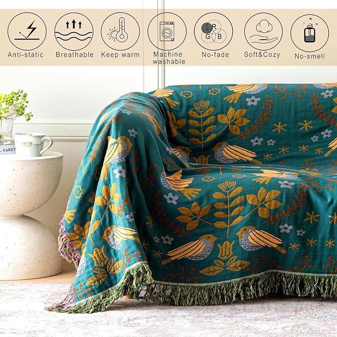 MSGKV Boho Throw Blanket Cotton Blanket for Couch and Sofa Cover for Living Room Summer Throw Cozy Gauze Blanket 50