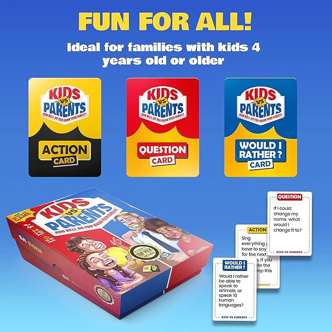 Kids VS Parents – A Hilarious Family Game with Conversation Starters & Fun Challenges – Card Game for Kids, Teens & Adults | Perfect for Game Night, Travel, or Gifts