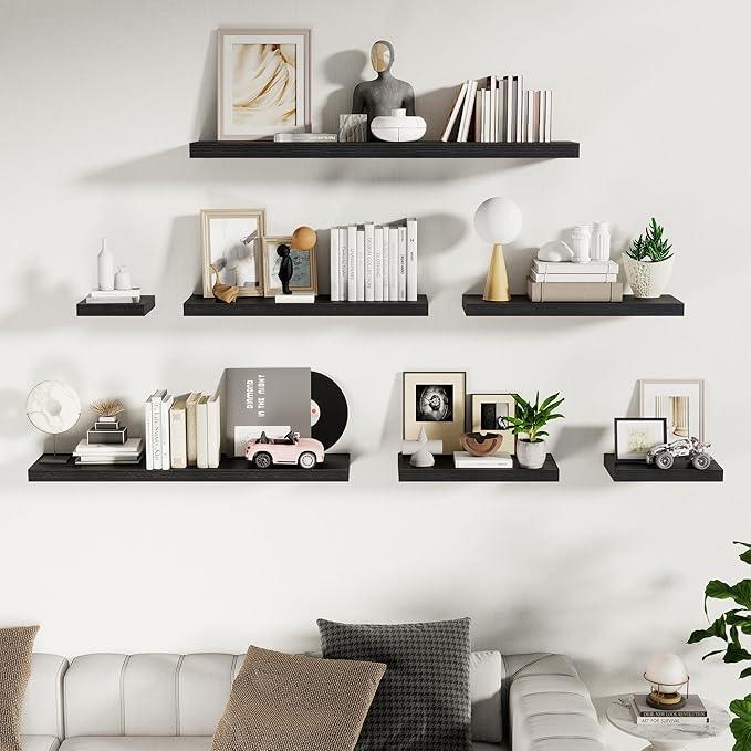 Fun Memories 24 Inch Floating Shelves Wall Mounted, 10 Inch Deep Wall Shelves, 24 x 10 Floating Shelf for Living Room Bathroom Bedroom, Black, Set of 2