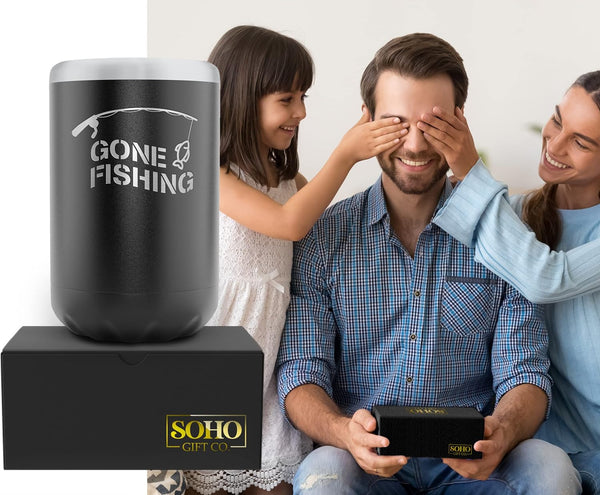 Fishing Beer Can Holder - Double Wall Vacuum Insulated Can Cooler, Powder Coated Stainless Steel 