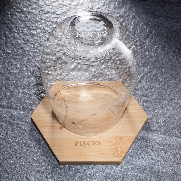 Set of 2 Zodiac Sign Wine Glasses with 2 Wooden Coasters by The Wine Savant - Astrology Drinking Glass Set with Etched Constellation Tumblers for Juice, Water Home Bar Horoscope Gifts 18oz (Pisces)