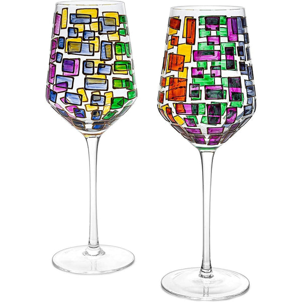 The Wine Savant Renaissance Stained Glass Windows, Artisanal Hand Painted Glassware Gift Idea Her, Him, Birthday, Mom, Housewarming, Gifts Ideas for Women & Men Art Deco (Stemmed Wine Glasses)