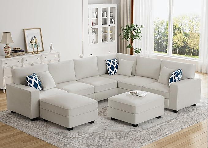 L Lengend Vansen Modular Sectional Sofa U Shaped Couch with Ottoman Modern Reversible Corner Sectional Couch for Living Room (Cream, U Shaped Sofa-3)