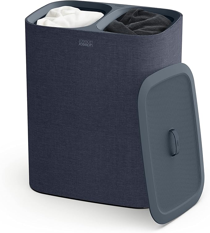 Joseph Joseph Tota 90 liter/23.8 gallon Laundry Hamper Separation Basket with lid, 2 Removable Washing Bags with Handles - Black