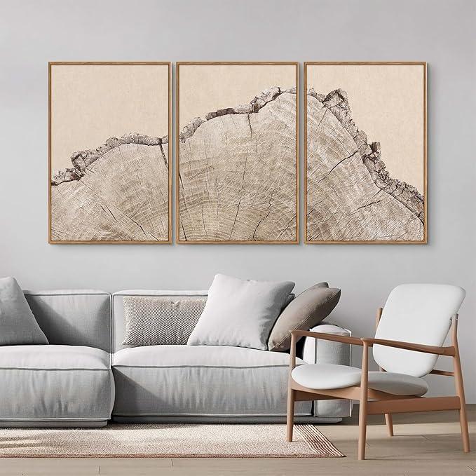 SIGNINART Large Tree Ring Framed Canvas Wall Art Set, Rustic Beige Nature Wooden Wall Decor, Neutral Wood Stump Artwork, Modern Art Prints for Bedroom Living Room Office 16