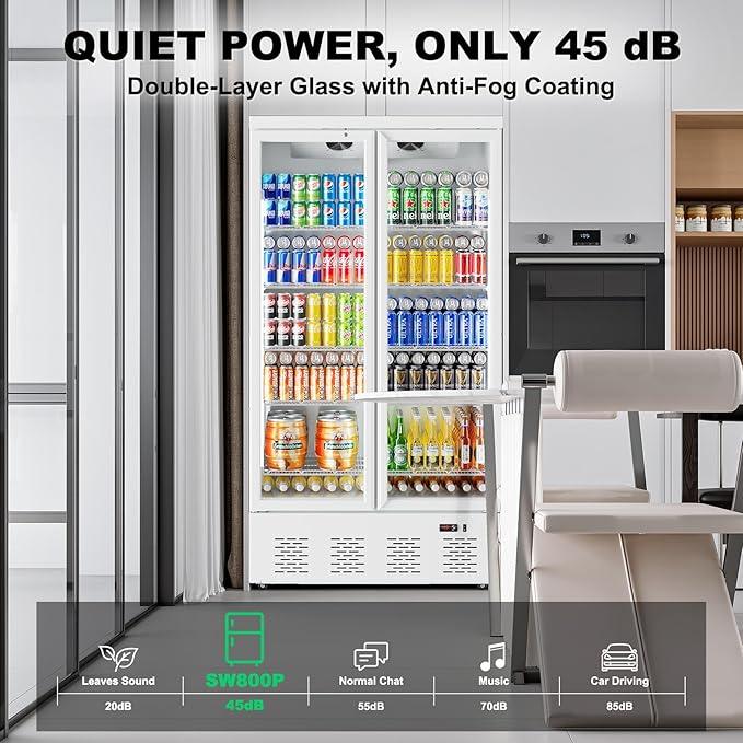 30.5 Cu.ft. Commercial Refrigerators 2 Glass Door Commercial Beverage Refrigerators Upright Display Cooler with Soft LED Light and 10 Adjustable Shelves for Restaurant Grocery Stores Home