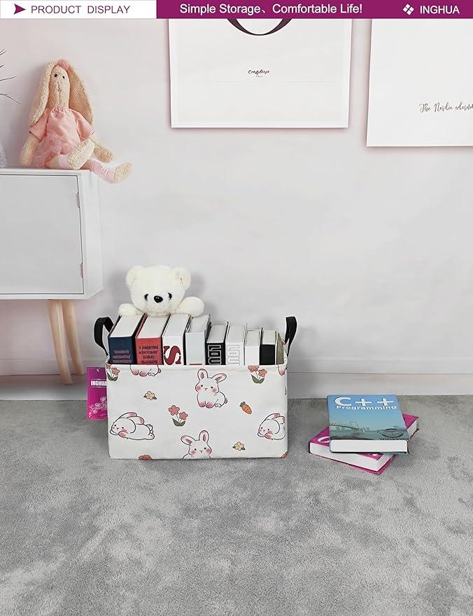 Rectangular Storage Basket Fabric Organizer Bin for Toys,Books,Clothes,Gifts,Pets-Perfect for Home,Office,Nursery,Dorm,Shelf(Rec-rabbit)