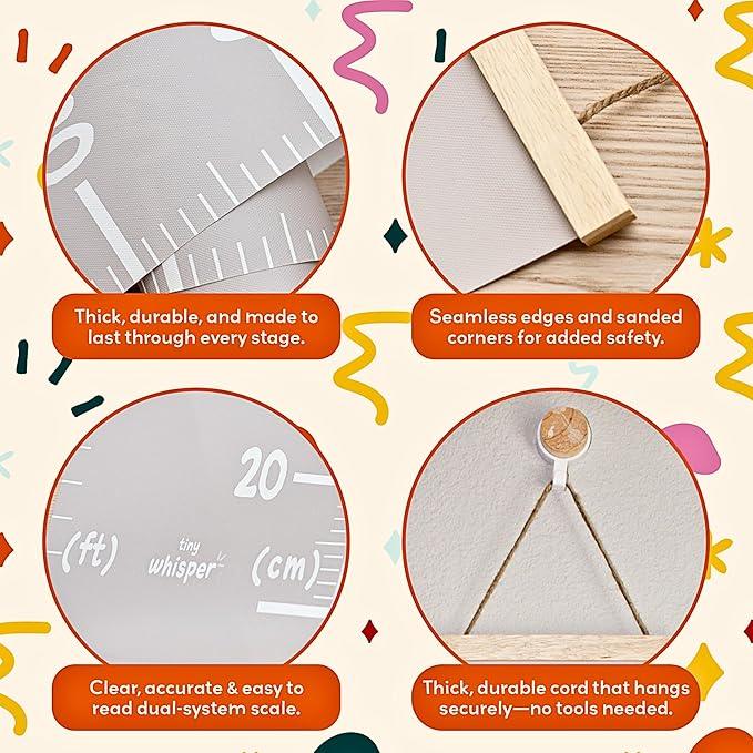 Height Chart for Kids Customizable Kids Height Wall Chart with Stickers, Marker & Hook Hanging Growth Chart Measurement for Wall Easy Installation for Baby Room Nursery and Playroom