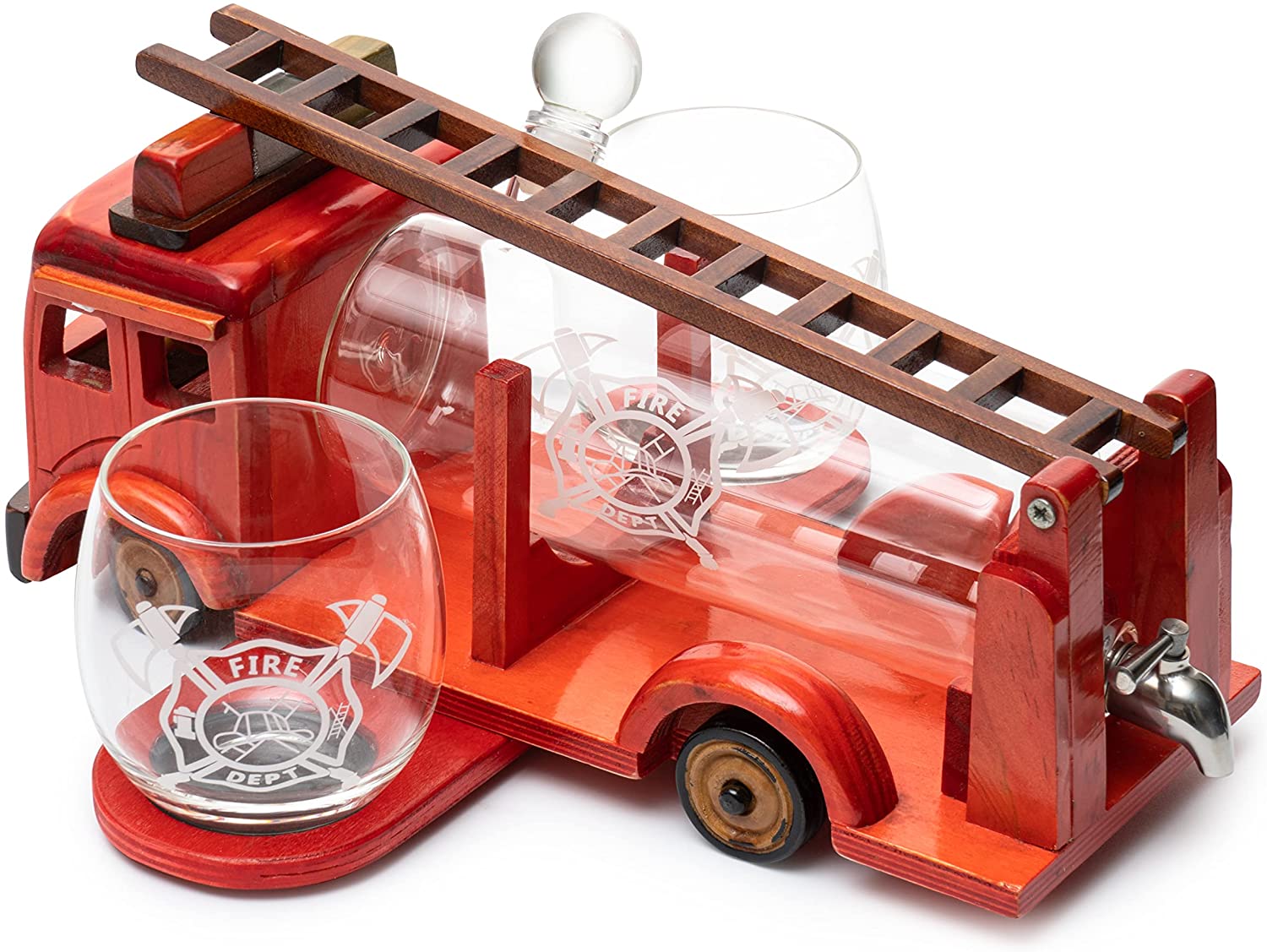 Firetruck Whiskey Decanter with Two 12 oz Glasses Gift Firefighter Gifts, Fireman, Firetruck Figurine, Police Gifts, Fire Department Gifts, Gifts for Firefighters! 600ml 13