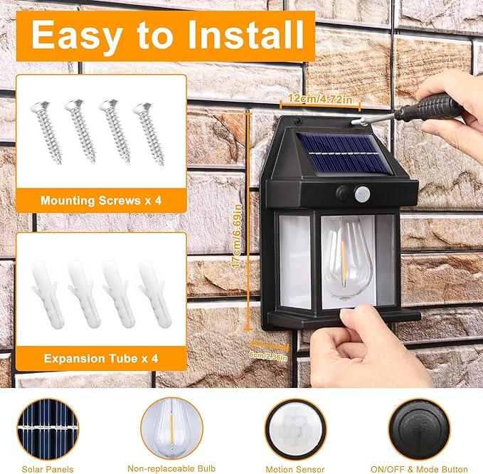 Joomer Solar Wall Lights Outdoor 2PACK ,Solar Wall Lantern with 3 Modes & Motion Sensor,Dusk to Dawn Porch Lights Fixture,Waterproof Exterior Lighting with Clear Panel for Entryway Front Door
