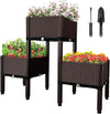 MAYOLIAH Raised Garden Bed with Drainage Elevated Planter Box Plastic Raised Beds for Gardening Vegetables Herb Flowers, Perfect for Indoor Outdoor Planting, 3 Boxes Brown