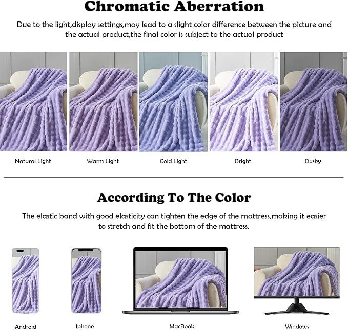 NEWCOSPLAY Faux Fur Throw Blanket Lavender Bubble Blanket Thick Warm Soft for Couch Sofa Bed 550GSM (Lavender, Throw(50
