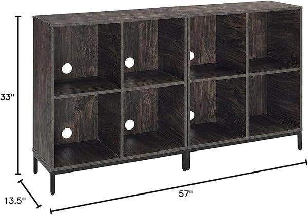 Crosley Furniture Jacobsen 2-Piece Vinyl Record Storage Cube Bookcase Set and Record Player Stand, Brown Ash