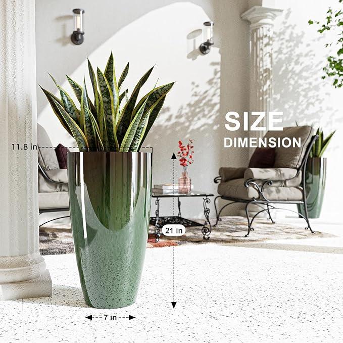 QCQHDU 21 inch Tall Planters for Indoor & Outdoor Plants, 2 Pack Sturdy Plant-Flower-Tree Pots for Front Porch Patio Deck Living Room Decor