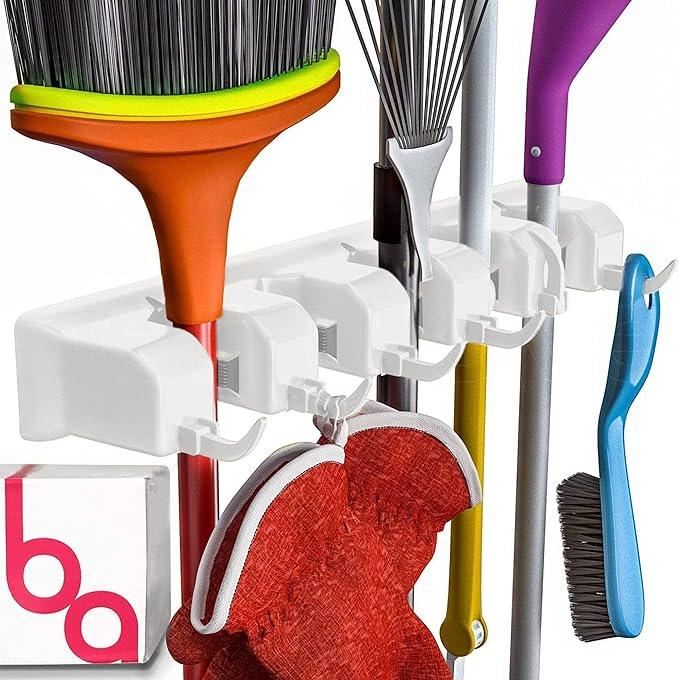 EXTRA GRIP Mop & Broom Holder Wall Mount - Wall Hanging Garden Tool & Utility Closet Organizer, Mop & Broom Hook, Broom Hanger Wall Mount, Mop Broom Organizer, Wall Mounted Broom Rack Mop Storage