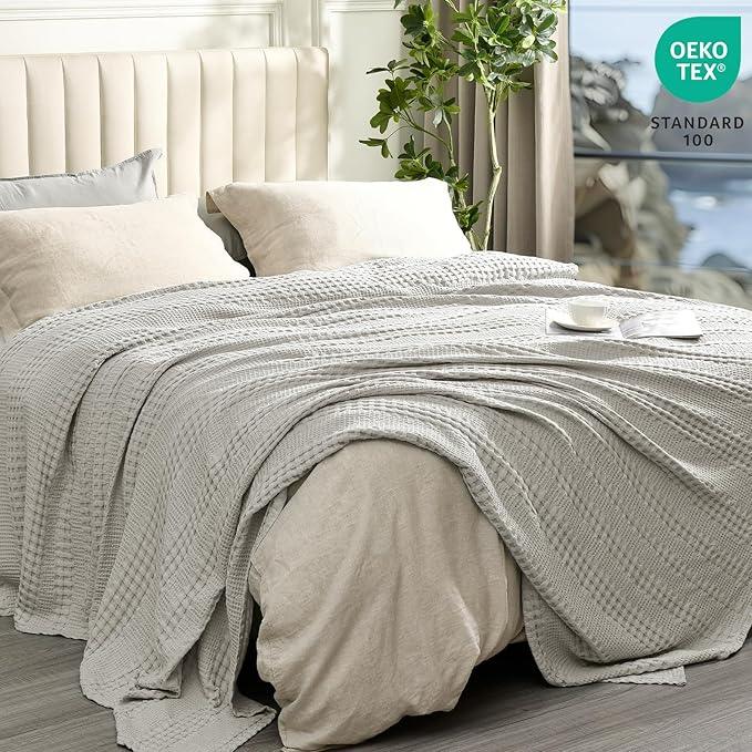 PHF Cooling Waffle Blanket Twin Size, Lightweight 60% Rayon Derived Bamboo & 40% Cotton Breathable Blanket for Hot Sleepers, Soft and Luxury for Bed Couch and Sofa, 66