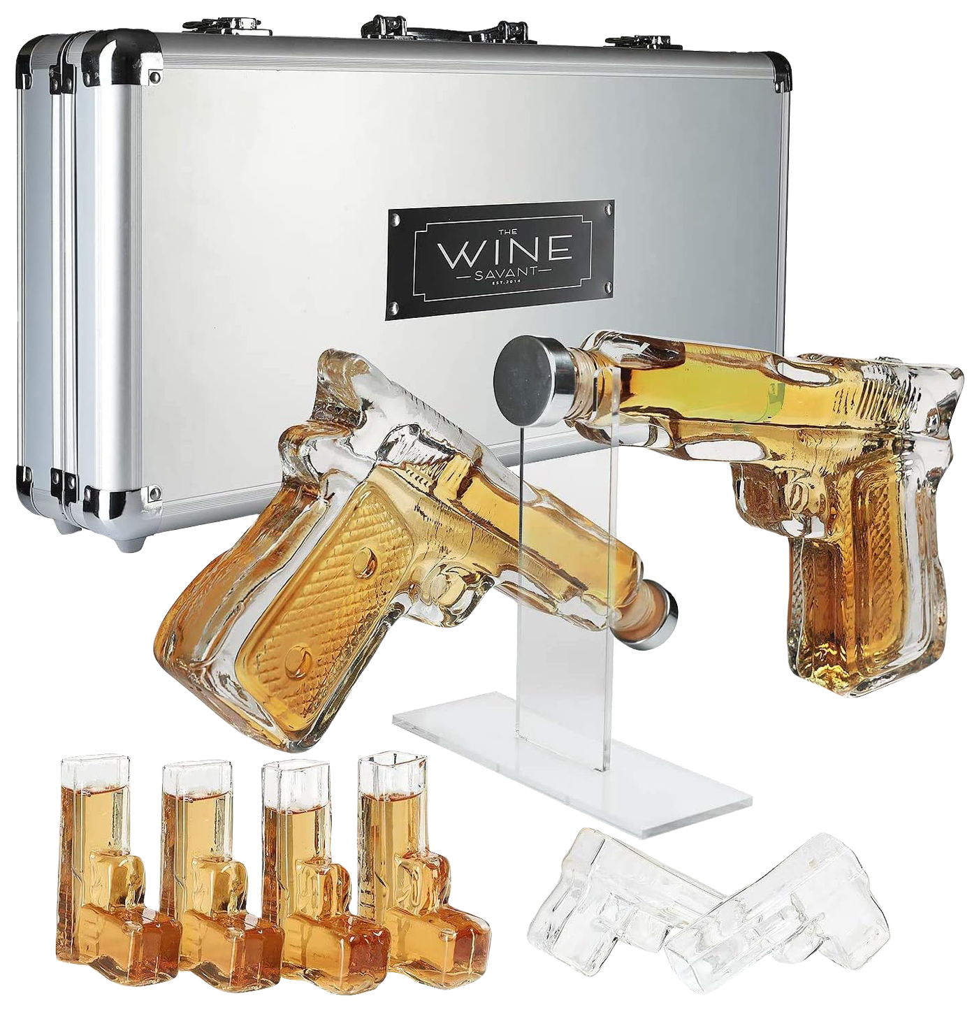 Pistol Whiskey Gun Decanter & Pistol Shot Glasses Set - Comes with A large Carrying Case - Drinking Party Accessories, Great Gift