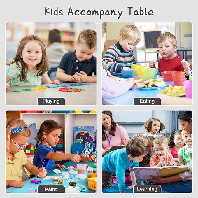 Kids Study Table and 6 Chairs Set,Height Adjustable Table and Chairs for Children and Toddlers,47.2