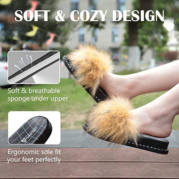 Women's Furry Faux Fur Slides
