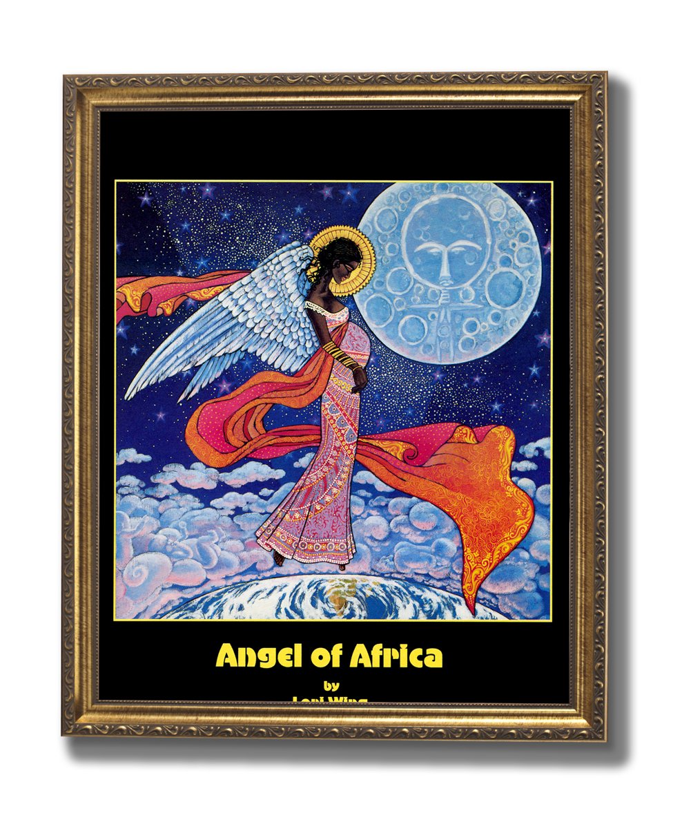 Black Angel Wall Art – African American Gold Framed Print 18x22 with Poplar Wood Frame