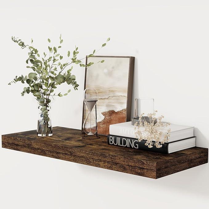 Floating Shelves 30 Inch Long, 12 Inch Deep Floating Shelf for Books, Rustic Wood 30 x 12 Storage Shelves for Wall Storage & Display, Thicked Wall Shelf for Kitchen, Living Room, Rustic Brown, 1 Pack