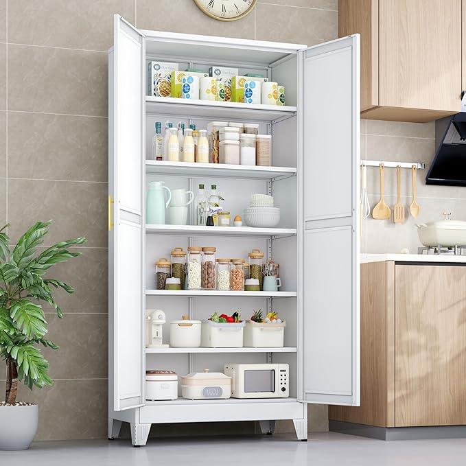 Kitchen Pantry Storage Cabinet with Doors and Adjustable Shelves, Metal ClosetMaid Food Pantry Cabinets, 75