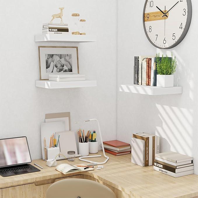 Fun Memories Wood Floating Shelves 16 Inch, 10 Inch Deep Shelves Wall Mount, Wall Shelves with Invisible Bracket, 16