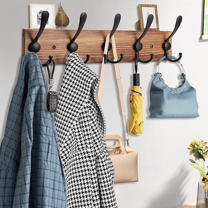 Coat Rack Wall Mount Wooden Hat Rack for Wall Hooks Pine Real Wood Plank 16.9