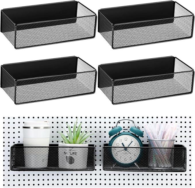 Tioncy 4 Pcs Magnetic Storage Bin Magnetic Locker Organizer for Pegboard Refrigerator Shelves Basket Container Wire Storage Holder for Kitchen Home Whiteboard(Black,10.6''l)