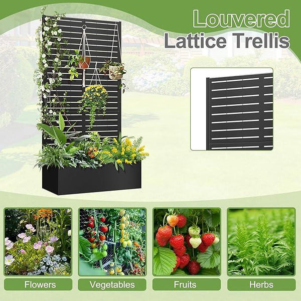 Trellis for Climbing Plants Outdoor，Mental Garden Bed with Drainage Holes Outdoor Privacy Screen Design Tall planters for herb Flower Vegetables 73